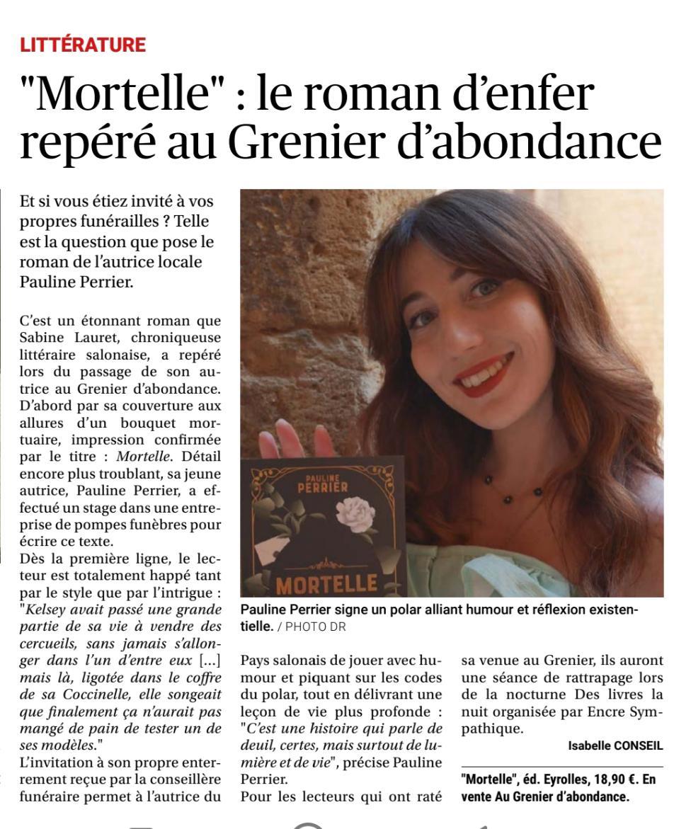 Mortelle - Pauline Perrier - Article La Provence